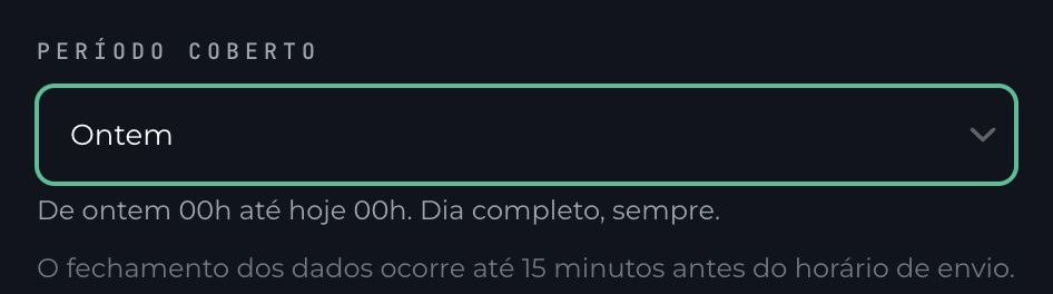 Período coberto em Ontem, com a explicação De ontem 00h até hoje 00h