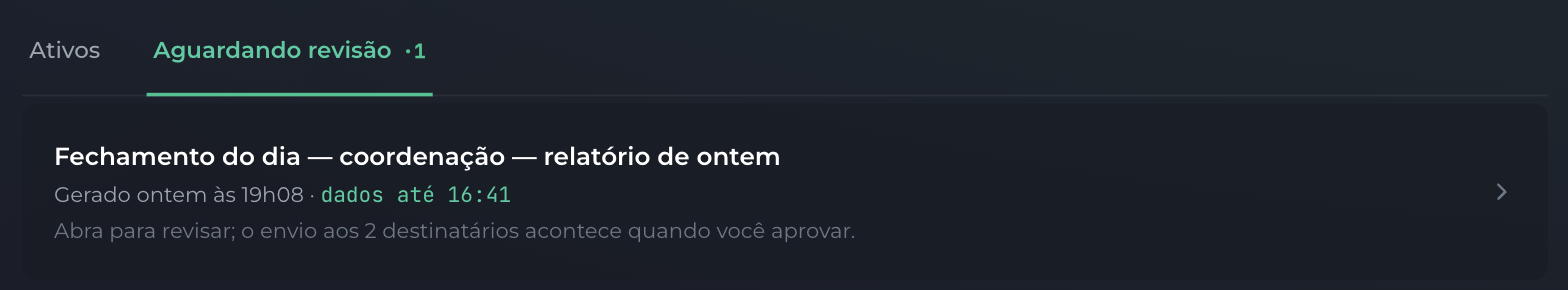 Sub-aba Aguardando revisão com um relatório retido
